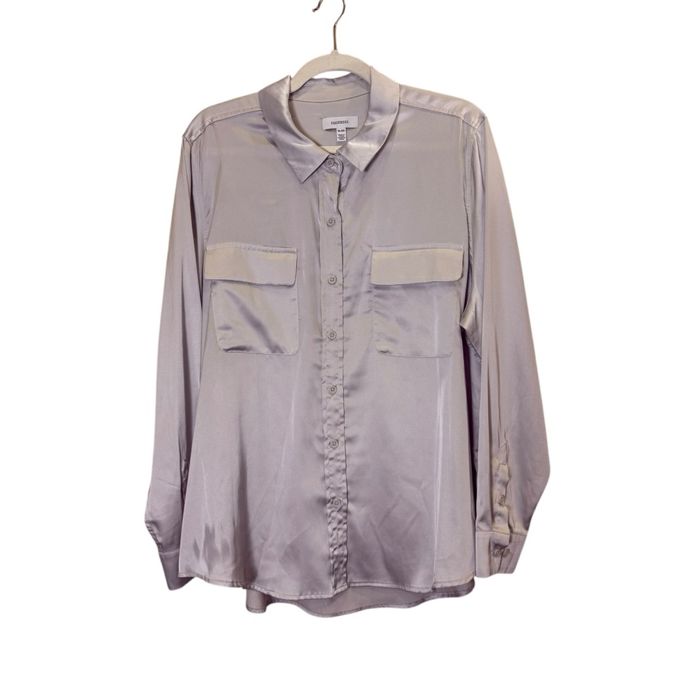 Equipment Women’s Dove Gray Satin Minimalist Lagenlook Dress Shirt sz XL